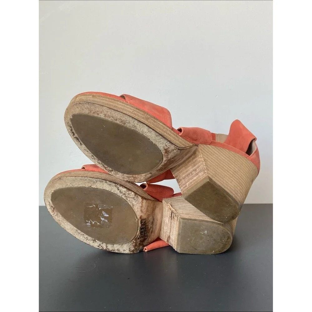 Eileen Fisher Ellis Sandal Coral Suede Wedge Sz 9.5 Coastal Euro Summer Vacation